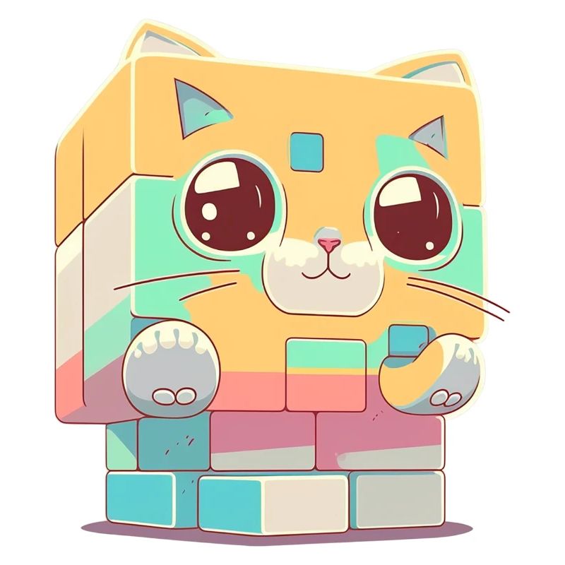 Chat kawaii en cube