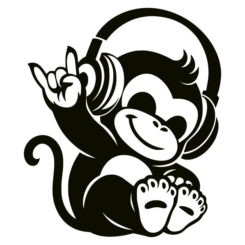 Singe Casque – Dessin animé avec le signe de la main de la pierre