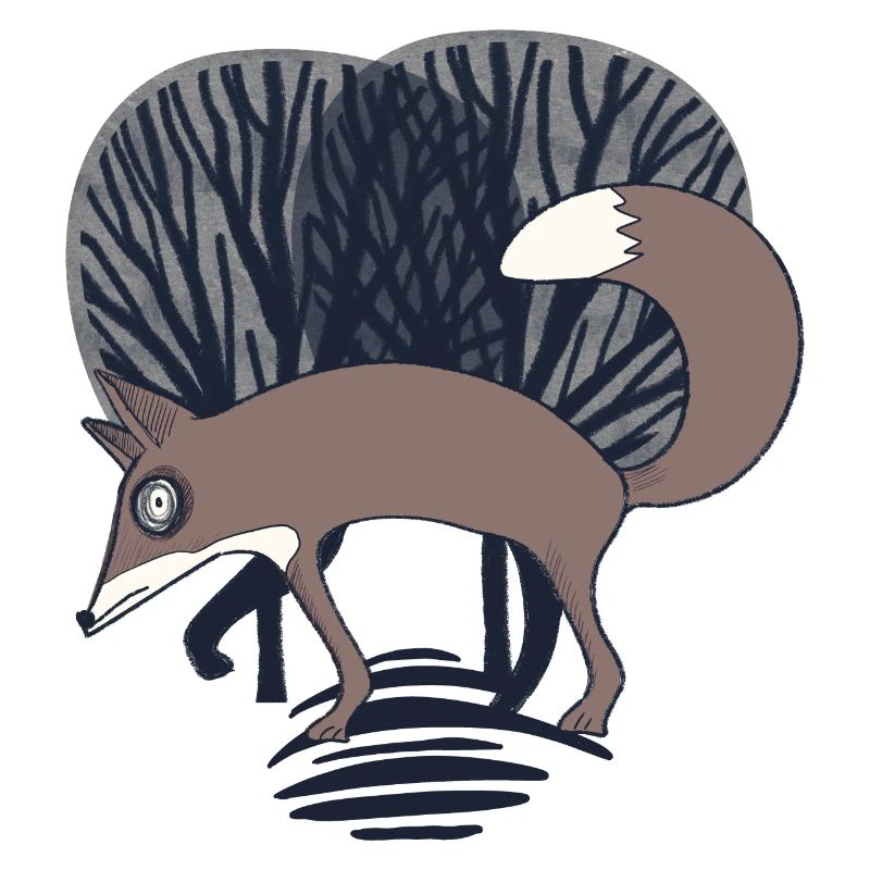Fuchs im Wald_ Grau