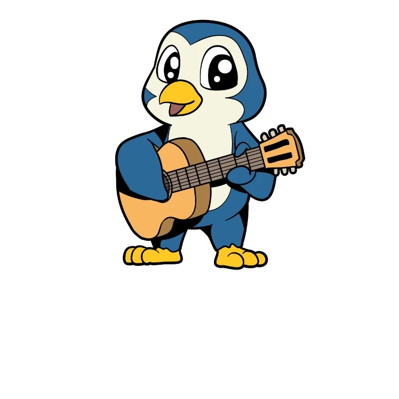 Comic Penguin plays guitar