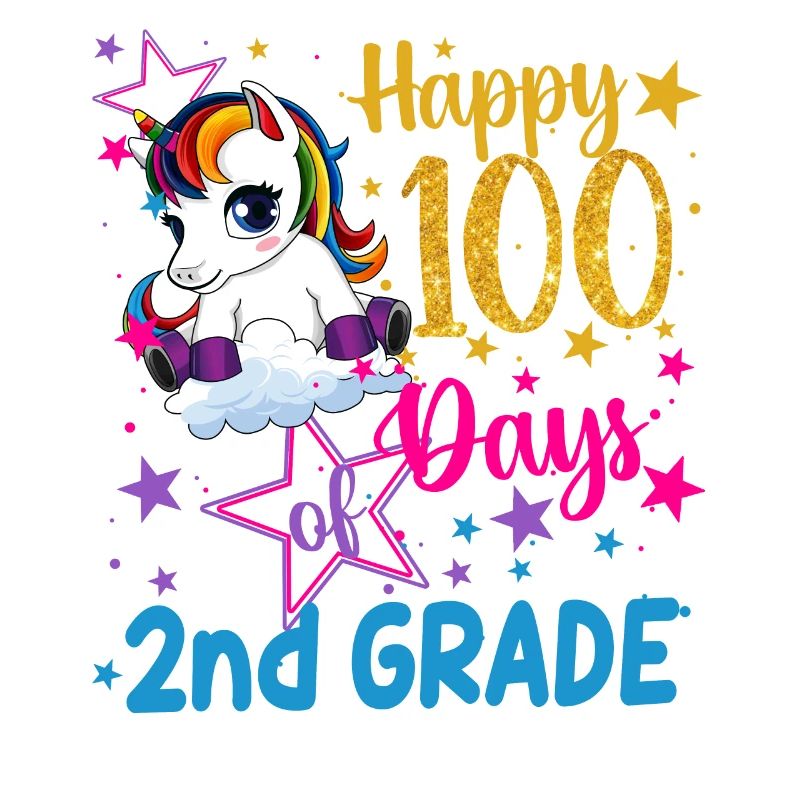Licorne mignonne heureuse 100 jours de 2e année