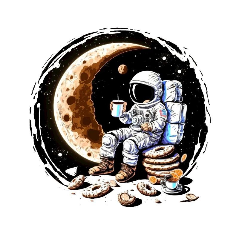Astronaut drinking coffee on the moon
