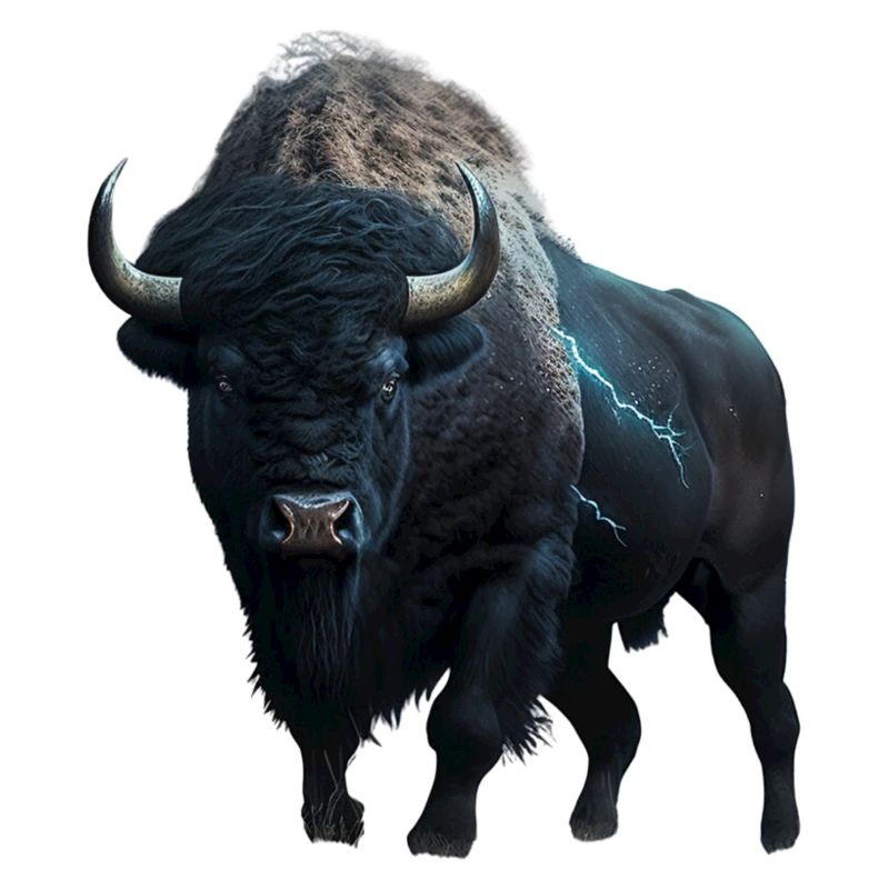 Bison schwarz Büffel mit Blitzen und Donner stark