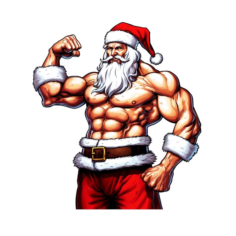 Eiserner Weihnachtsmann: Weihnachts-Bodybuilder mit Weihnachtsmann wiegen