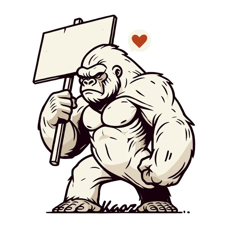 Wild gorilla, your text on a sign