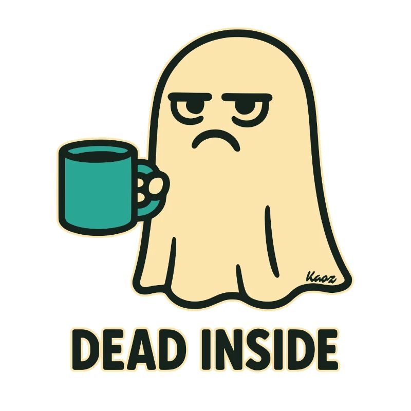 Ghost with coffee and a dead look inside
