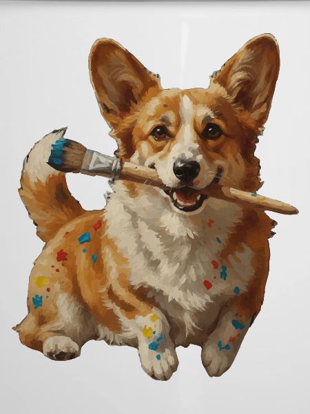 Corgi-Künstler mit Pinsel