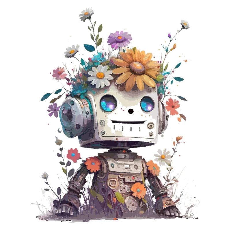 Petit robot avec des fleurs