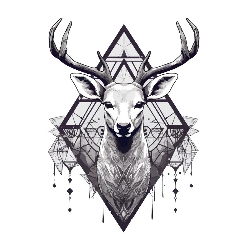 cerf noir et blanc style boho