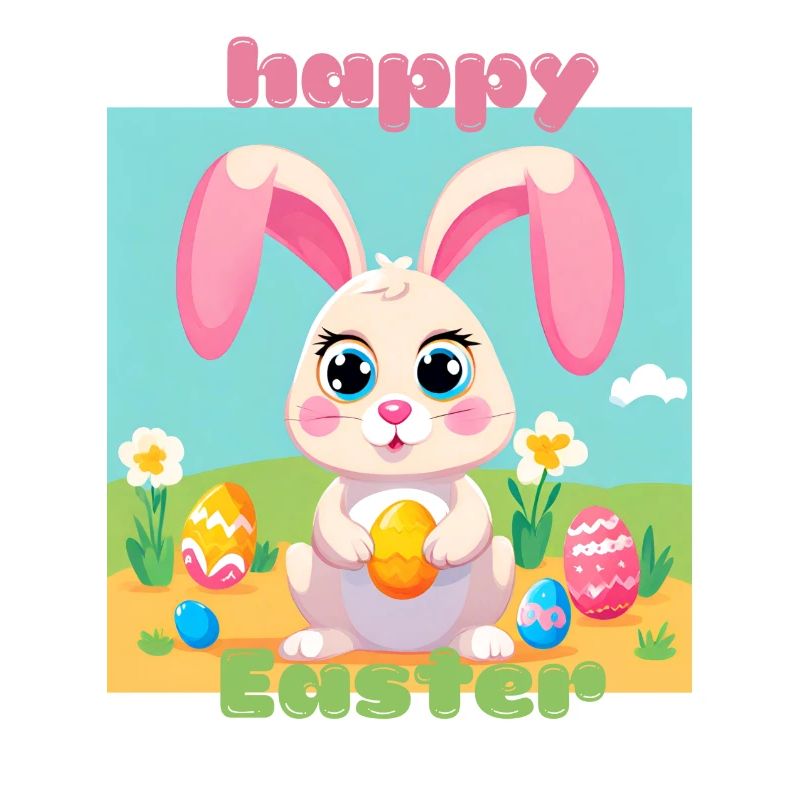 Cute Easter Bunny - Happy Easter with Eggs Kawaii