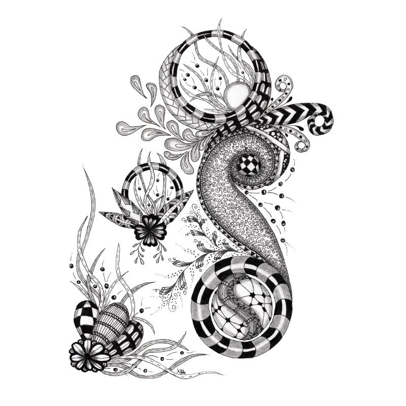 Floral Tangle Drawing
