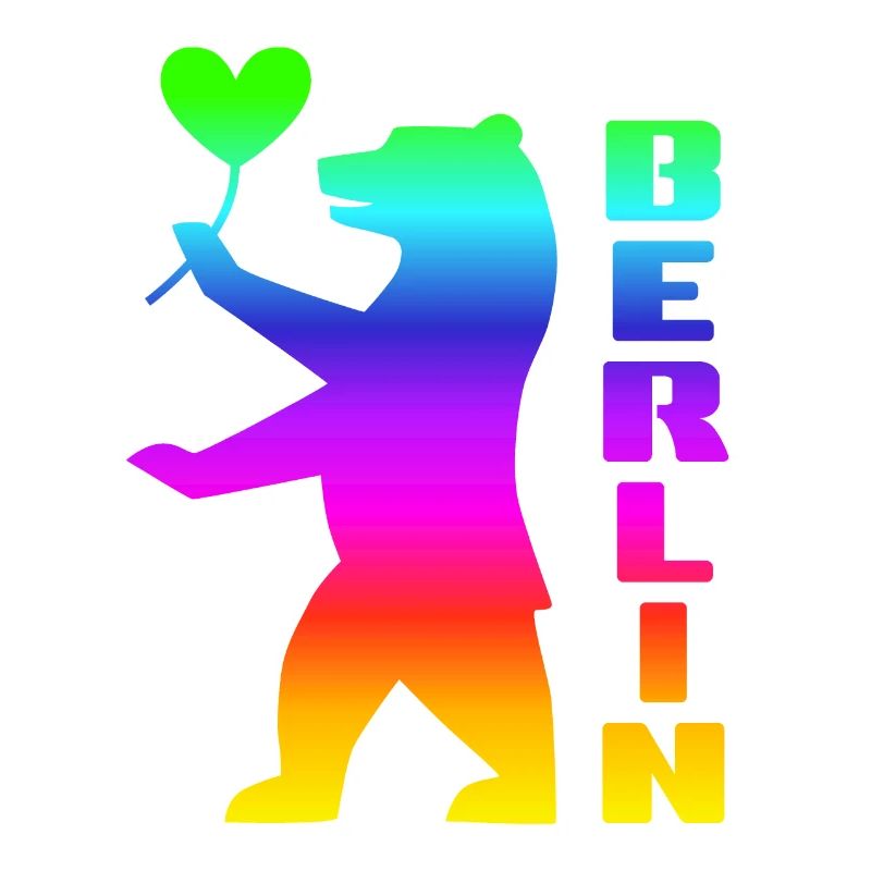 Pride Berliner Bär mit Herz Regenbogen Flagge