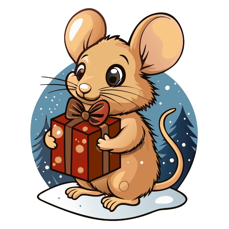 Cute mouse with gift at Christmas