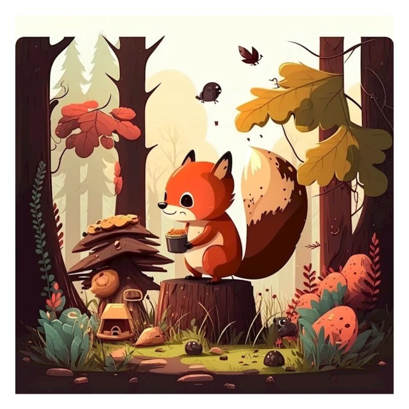 Squirrel Eats Nut in the Forest