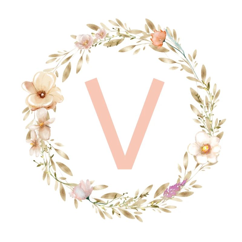 Personalisierbar Monogramm V Blumenkranz Boho