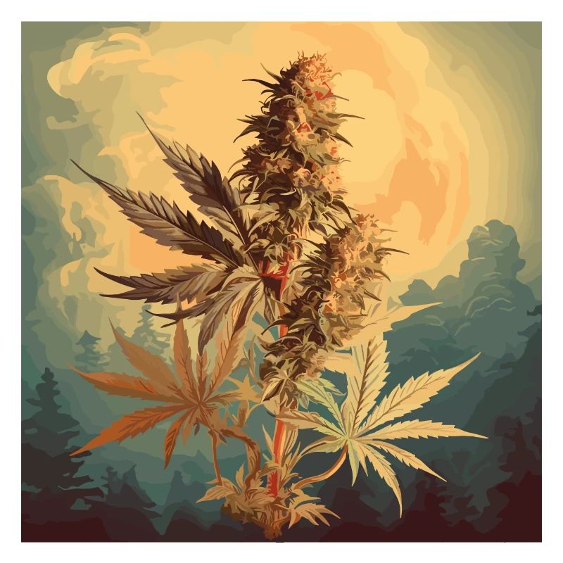 Coucher de soleil avec fleur de cannabis