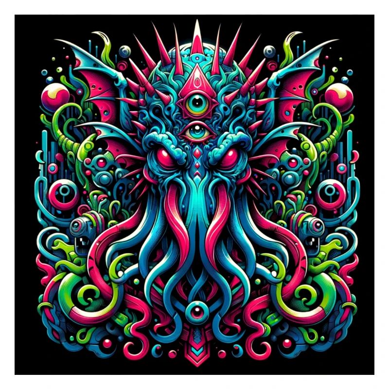 Buntes, detailliertes Cthulhu-Design in Graffiti