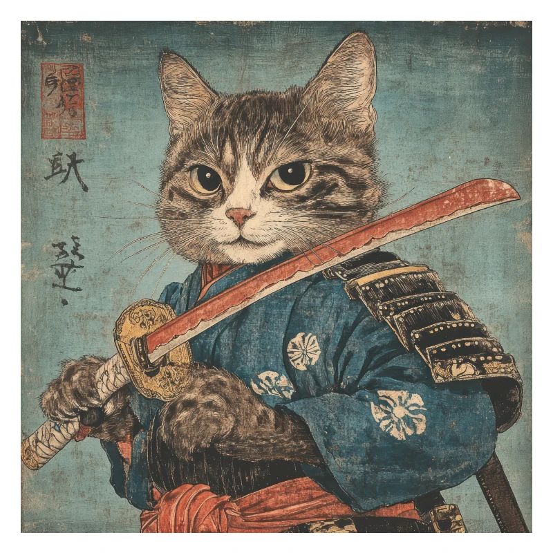 Katze Samurai Japan Ukiyo-E
