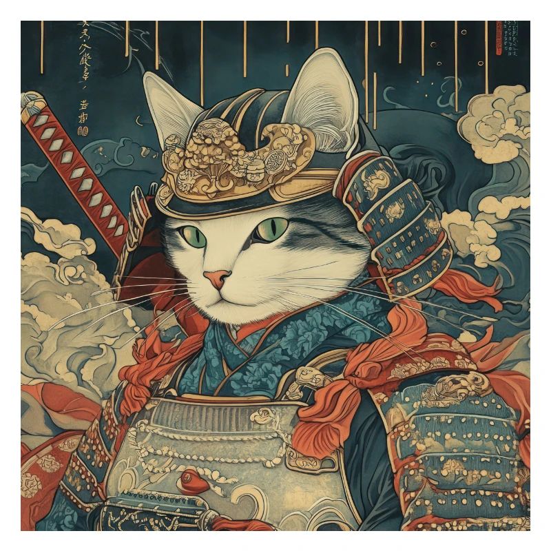 Cat Samurai Japan Ukiyo-E