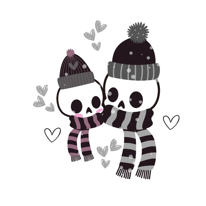 Two cute and cold skeletons cuddling