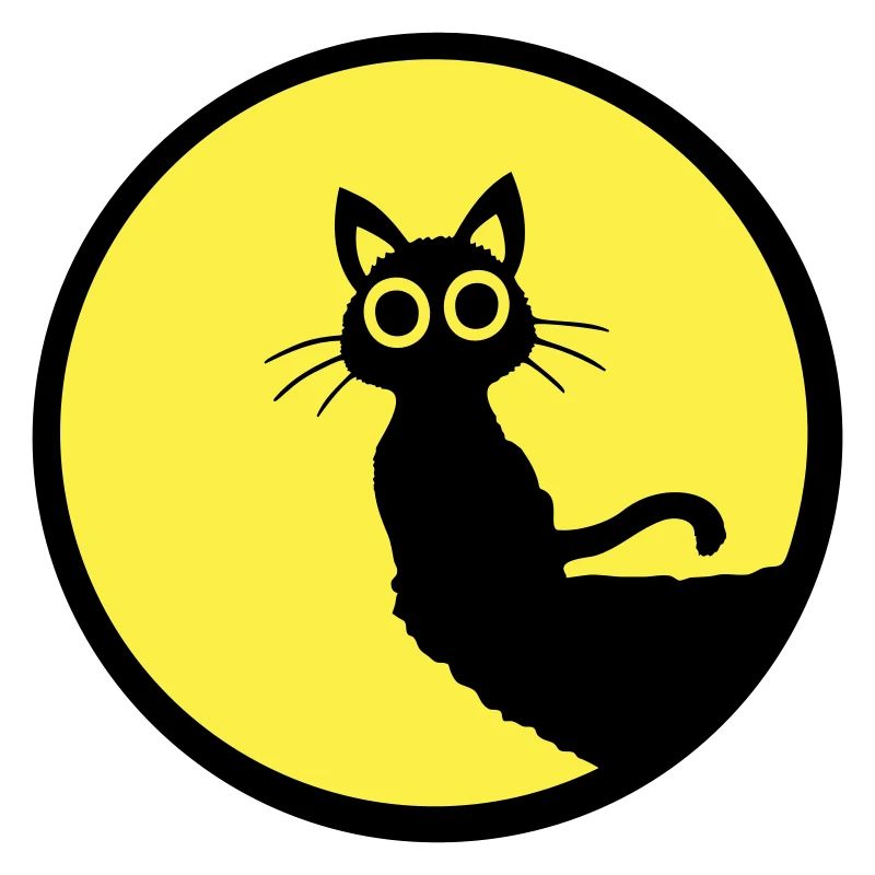 Cat Cute Moon Round Cliff Mountain Night Big Eyes