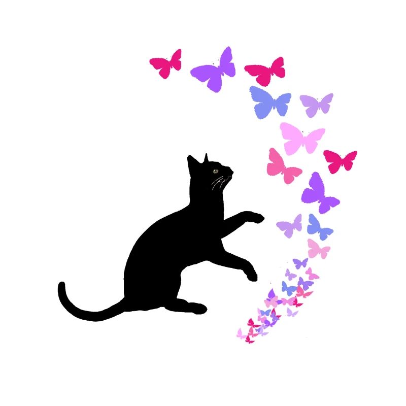 Chat noir et conception de papillons colorés