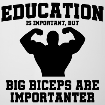 Education is important, but big biceps are - Enamel Mug