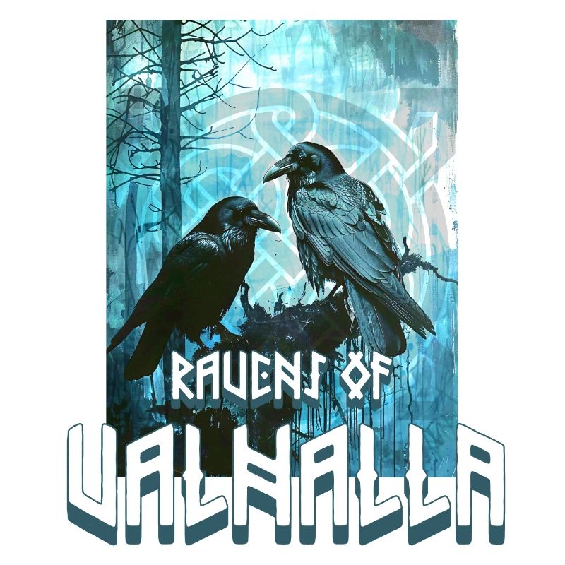 Valhalla Viking symbol with 2 ravens