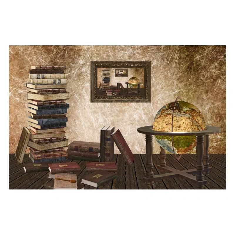 Books stack with globe