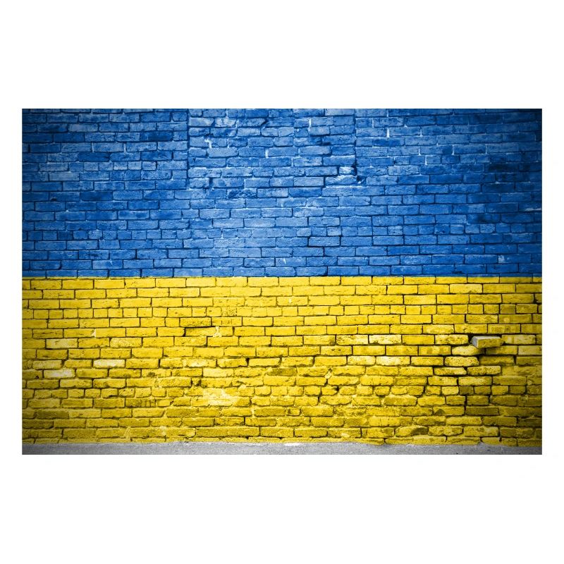 Affiche de graffiti drapeau Ukraine mur de briques