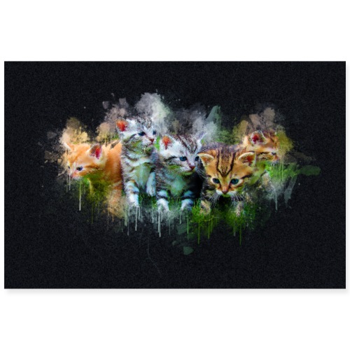 Chatons peinture watercolor black -by- Wyll-Fryd - Poster 90 x 60 cm
