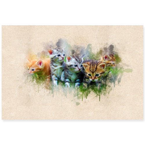 Chatons peinture aquarelle -by- Wyll-Fryd - Poster 90 x 60 cm