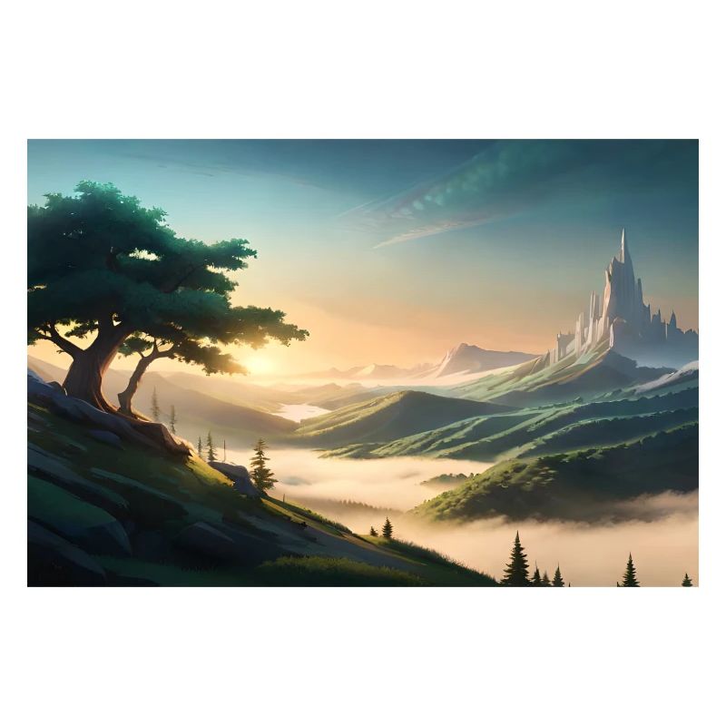 beautiful tree with big cloudy mountains