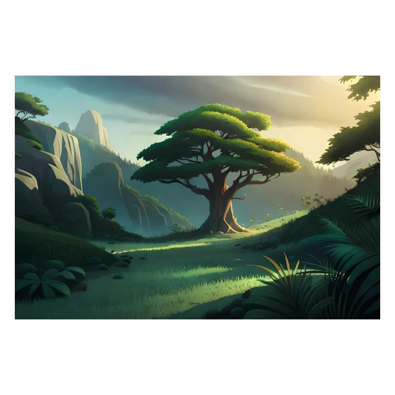 anime epic tree between mountains