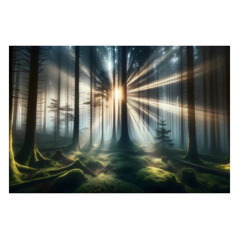 Poster Soleil perçant la forêt