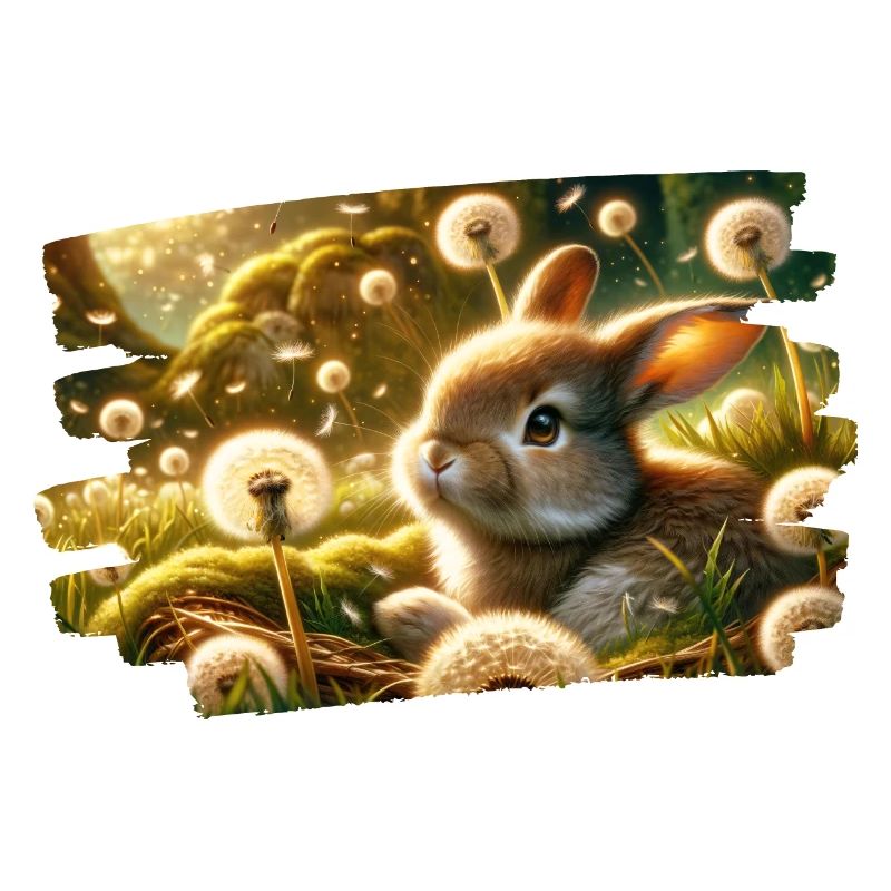 Spring dream with rabbit among dandelions