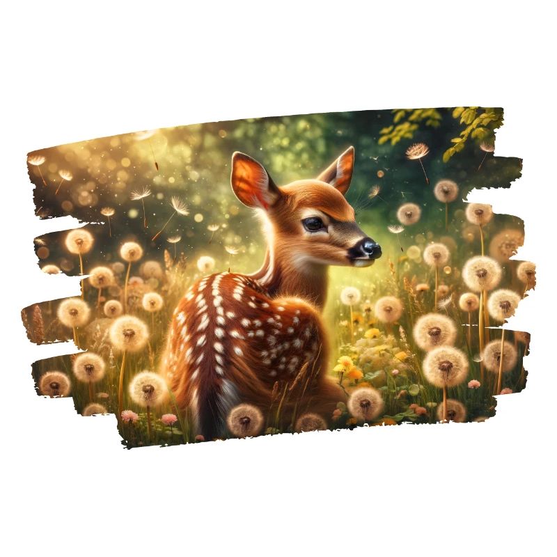 Cerf dans un pré de pissenlit doré