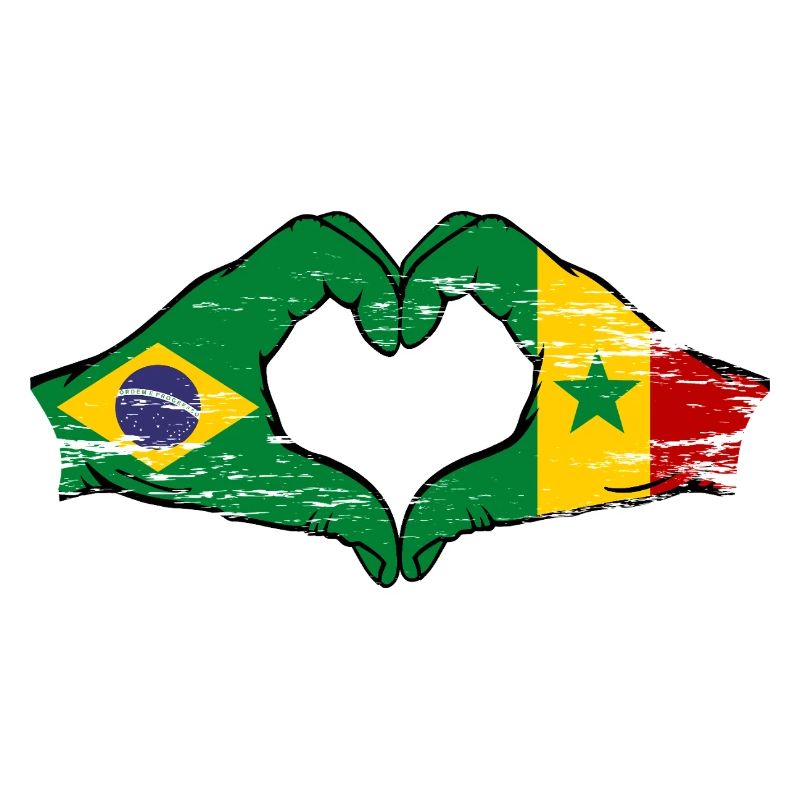 Brésil Sénégal Drapeau Mains Coeur Forme Utilisé