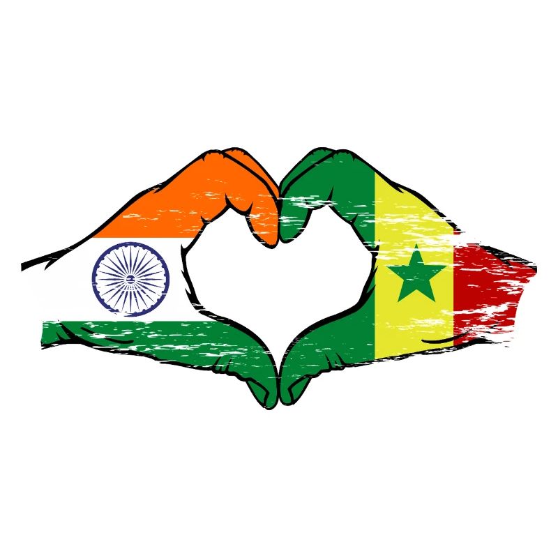Inde Sénégal Drapeau Mains Coeur Forme Utilisé