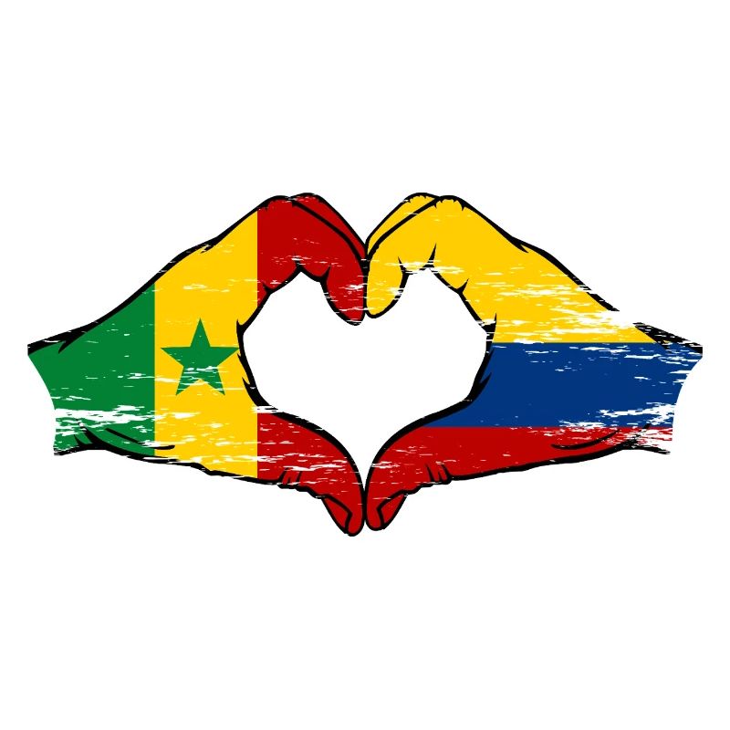 Sénégal Colombie Drapeau Mains Coeur Forme Utilisé