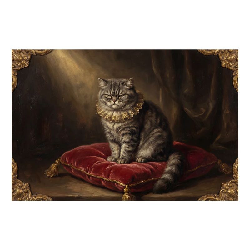 Pose du chat royal dans un cadre baroque