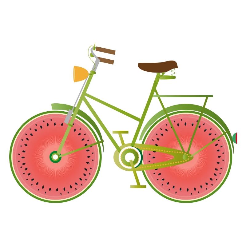 Vélo vert drôle avec des roues de pastèque