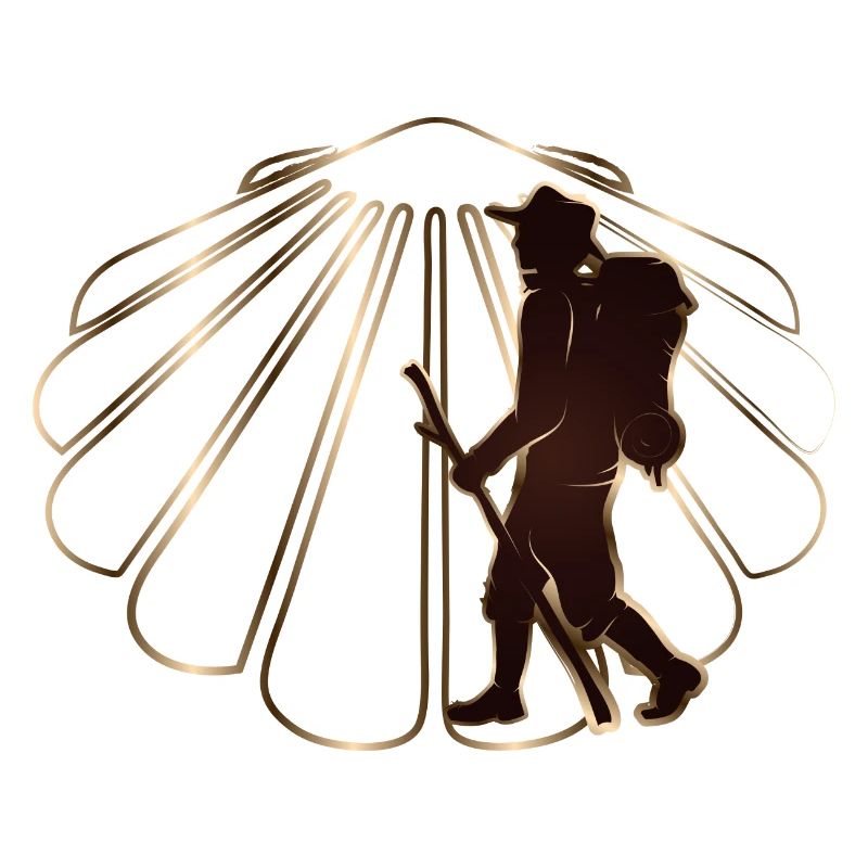 A pilgrim on a pilgrimage path with scallops