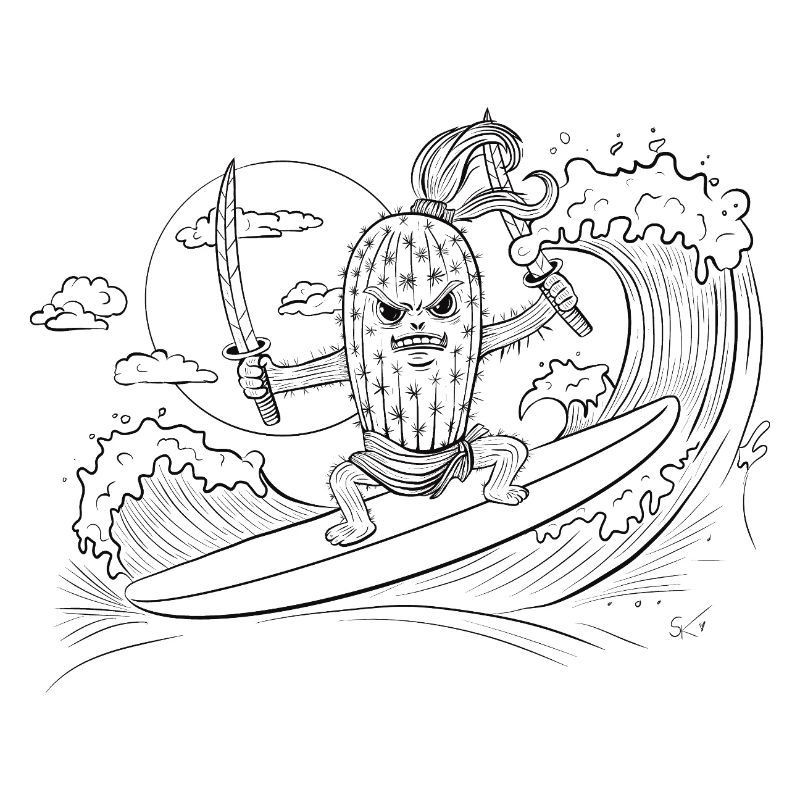 Surfer mit Samurai-Motiv