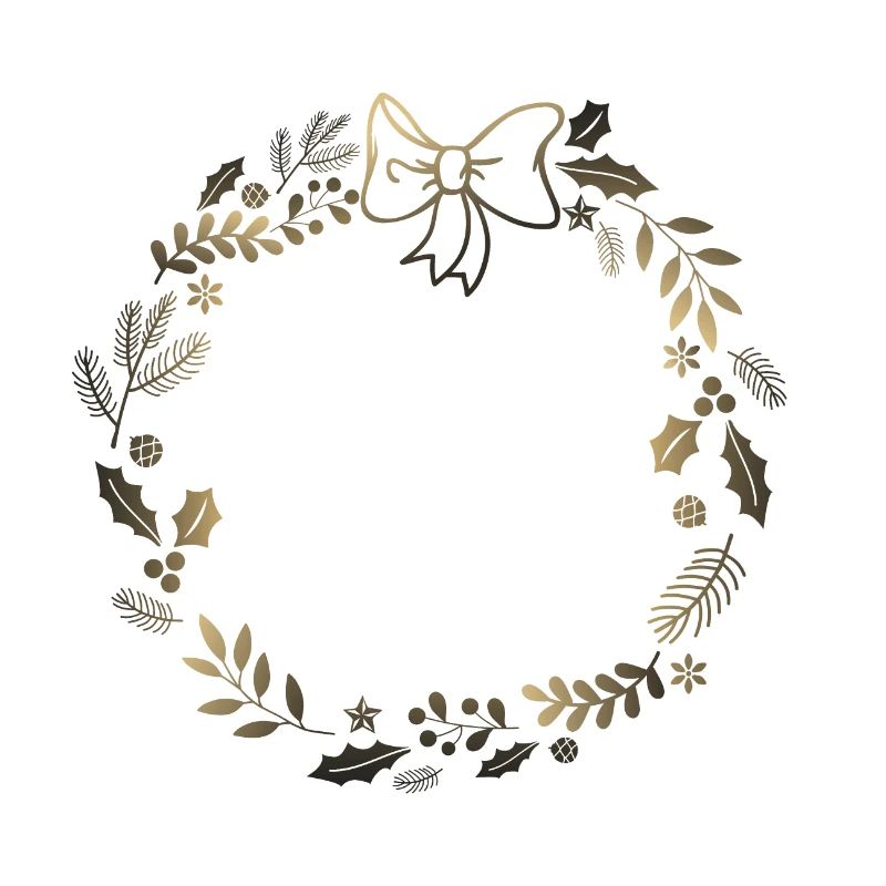 Couronne festive dorée avec ruban