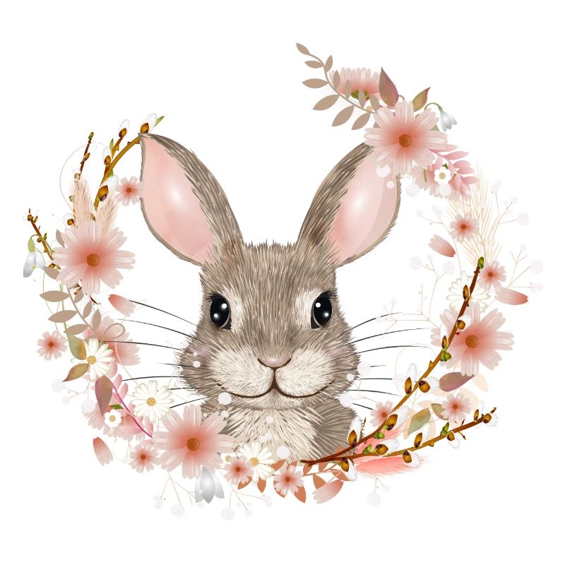 Spring wreath with rabbit as Easter bunny
