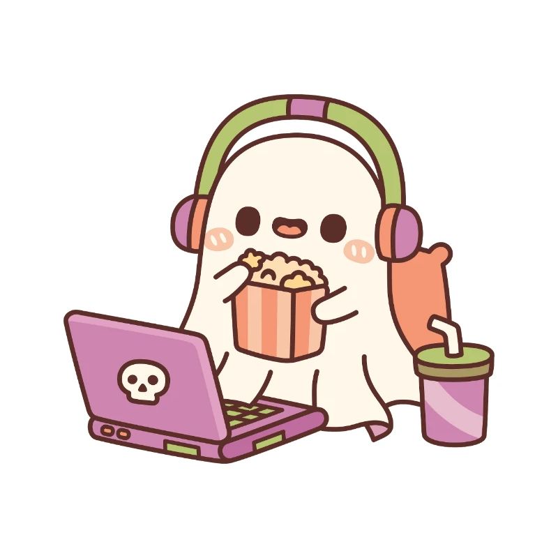 Fantôme mignon avec du pop-corn et regardant des films effrayants