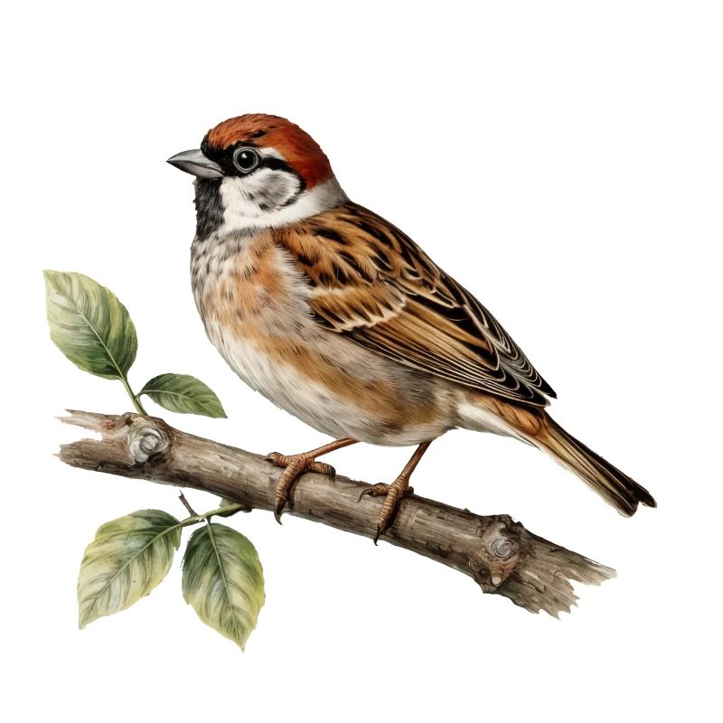 Sparrow finch, bird on botanical twig