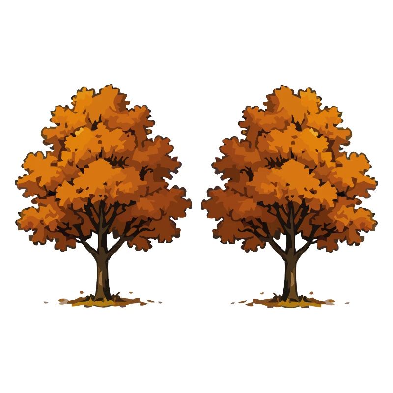 Zwillings Herbstbäume in Orange