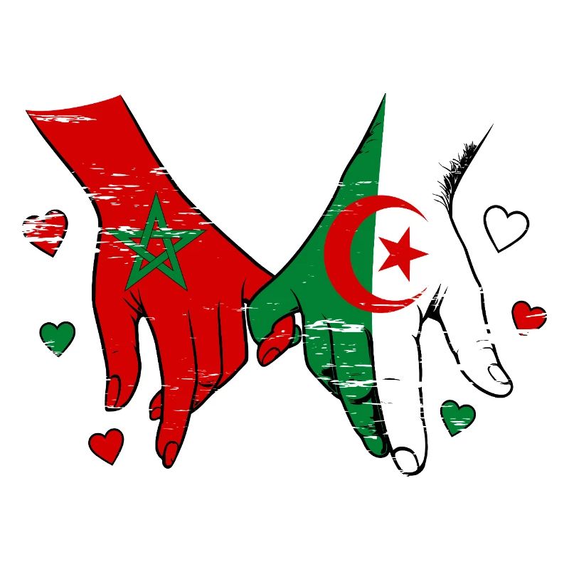 Drapeaux du Maroc Algérie tenus par la main utilisés